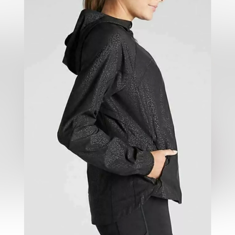 NWOT Athleta Racer Running Free Jacket Printed Black Cosmos Hooded Women - Picture 2 of 15